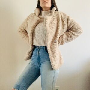 Teddy Neutral Sherpa Sherling Cream lightweight Pea Coat